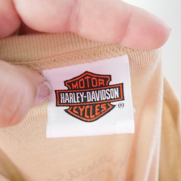 Vintage Y2K Harley Davidson Tan Cream Tee with Tattoo Sleeve Mesh Large - Picture 13 of 13